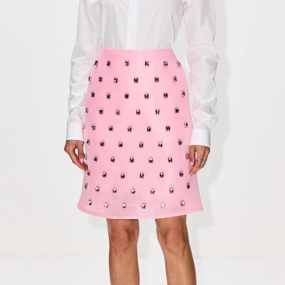 Brandon Maxwell The Leanne Crystal-Embellished Pencil Skirt, Light Pink, Size 0